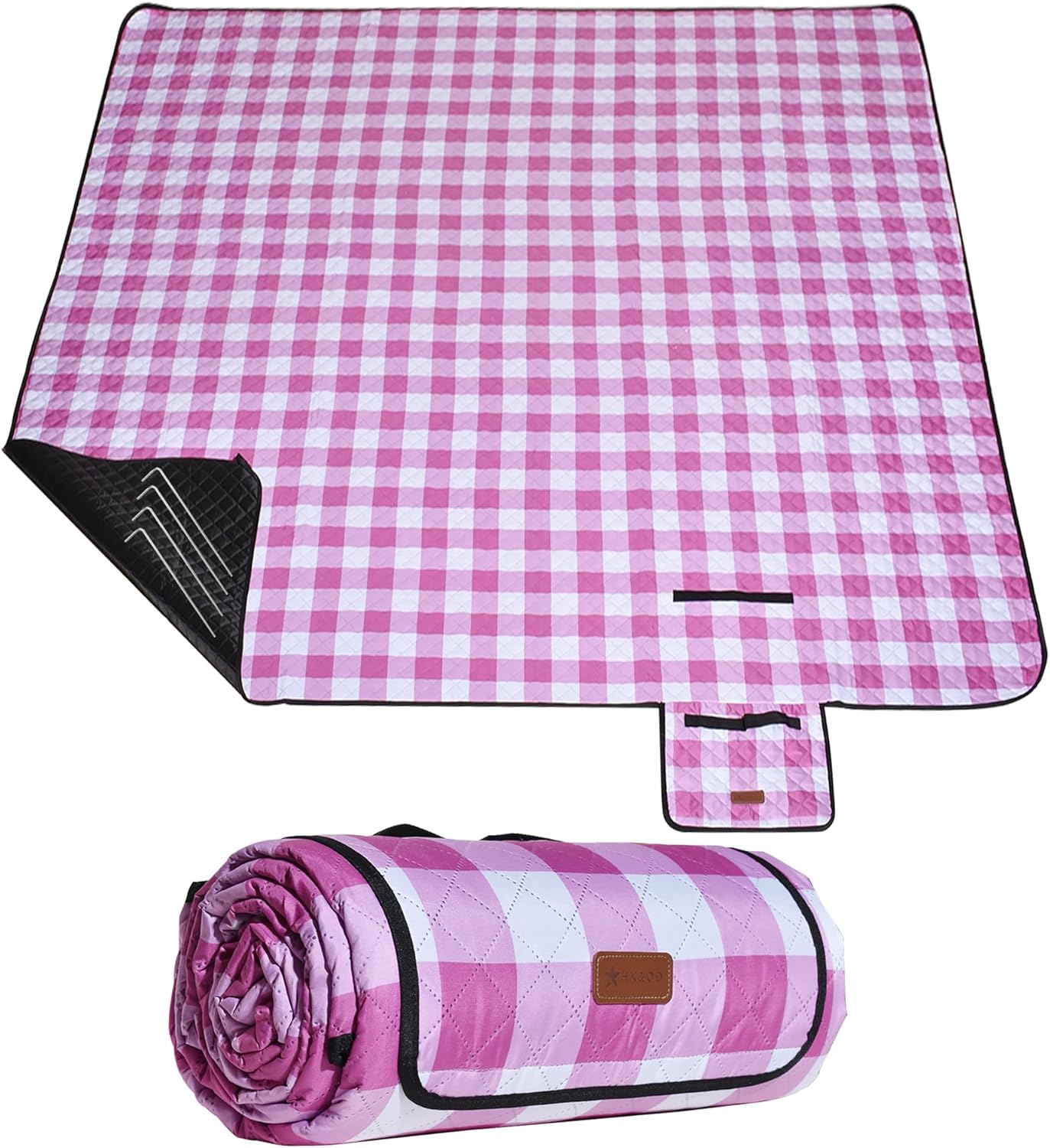 HX&OD Outdoor Picnic Blanket, Extra Large, 80''x60'' Waterproof Foldable Blankets Gingham Picnic Mat for Beach, Camping Grass Lawn Park Accessories Cute Couple Ideas Wedding (Pink, 80”x60”)