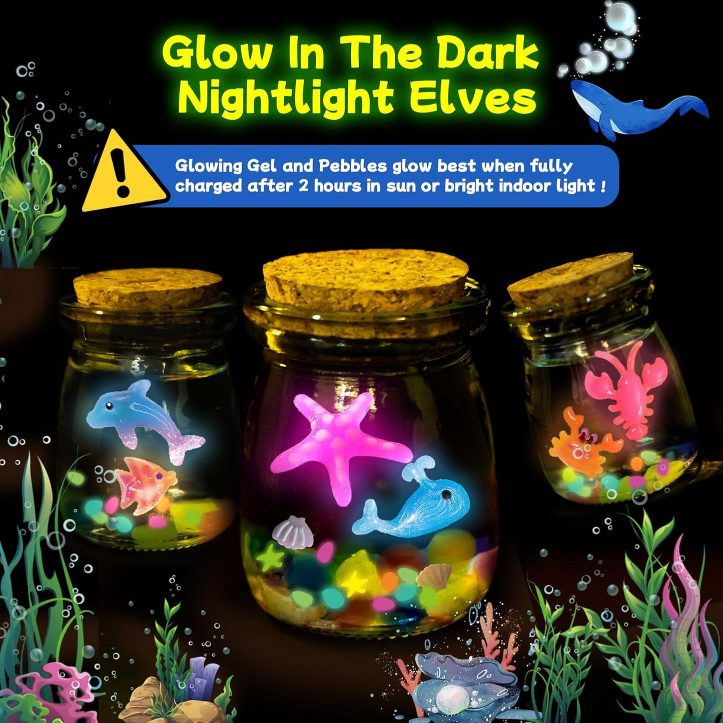 116PCS Magic Glow-in-The-Dark Gel Water Fairy Toy, Aqua DIY Elf Set with 18 Shape Molds, 100ml Gels, Water Squishy Kit, Make 150+ Water Animals,Christmas Birthday Gift, Arts Crafts STEM Kit for Kid