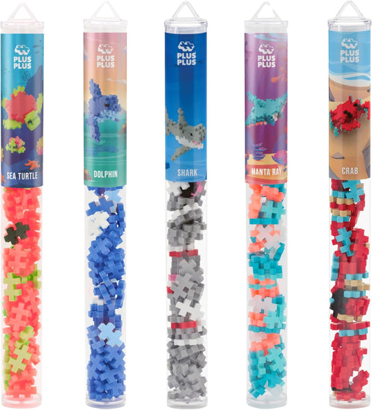 PLUS PLUS Building Block Playset Kit, Themed Figures 3D Puzzle, Fun Stem Toys for Kids, 350 Mini Interlocking Pieces - 5 Tube Bundle, Ocean