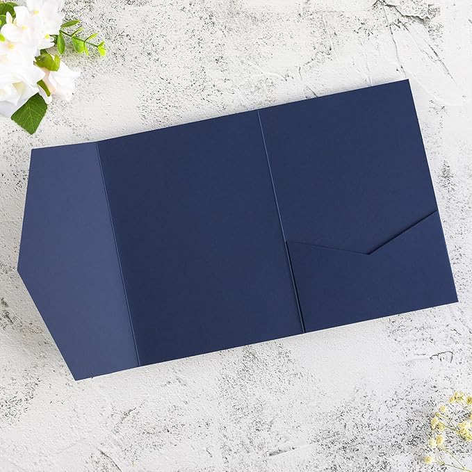 20 PCS Navy Blue Tri-fold Laser Cut Wedding Invitation Pockets for 5x7 Wedding Cards Bridal Shower Engagement Quinceanera Invitation