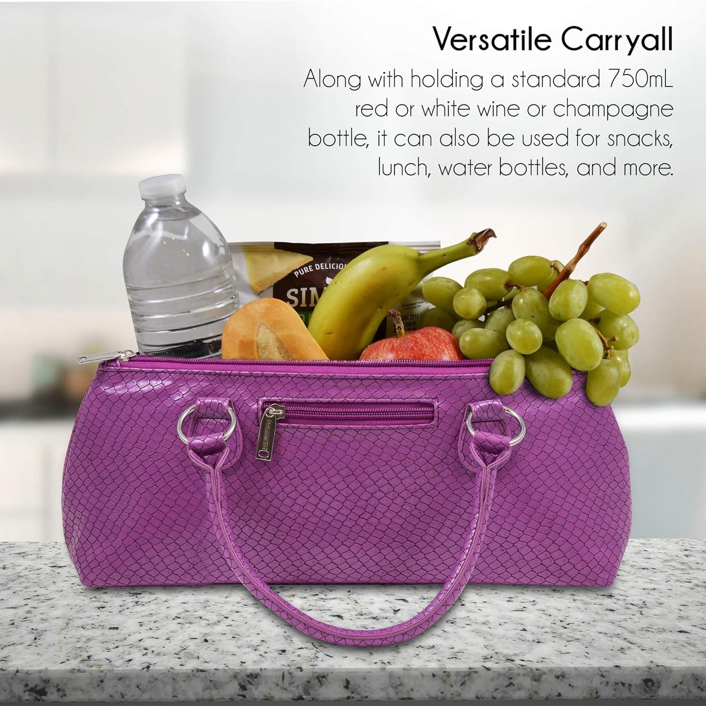 Wine Clutch Bag (Thermal Insulated) Trendy Women’s Carry Tote | Holds Red & White 750mL Bottles | Trendy Fashion | Incl. Portable Waiter-Style Corkscrew (Lavender Burmese)
