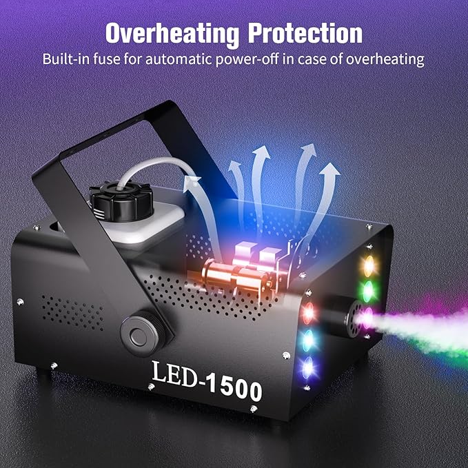 Fog Machine with 6 RGB LED Lights, 1500W Smoke Machine for Stage Party Halloween Christmas DJ Performance Wedding