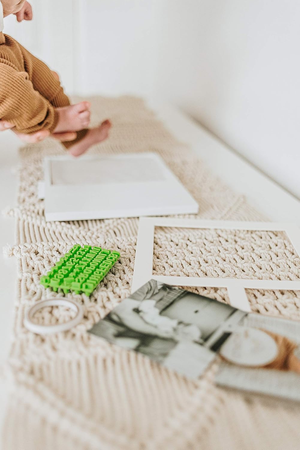 Baby Mushroom Farmhouse Baby Hand & Footprint Picture Frame Keepsake Kit - Rustic 9" x 11" Distressed Wood Frame, Clay, & Stencil for Newborns, New Mom, Registry Gift