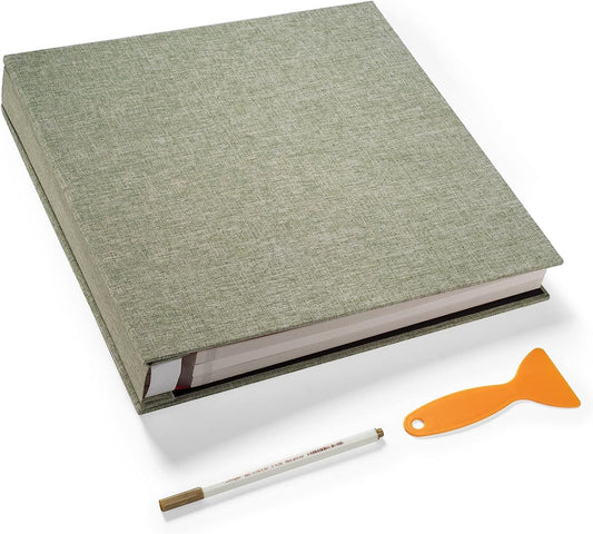 Large Photo Album Self Adhesive 4x6 8x10 10x12 Scrapbook Magnetic Album DIY Scrapbook Length 13 x Width 12.8 (Inches) 120 Sticky Pages Linen Cover DIY Photo Album(Grass green)