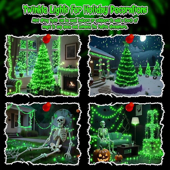 TingMiao Halloween Green Fairy Lights Battery Operate,7.2ft 20 LEDs String Lights Silver Copper Wire for Hallowen Christmas DIY Decoration Wedding Party (6 Pack)