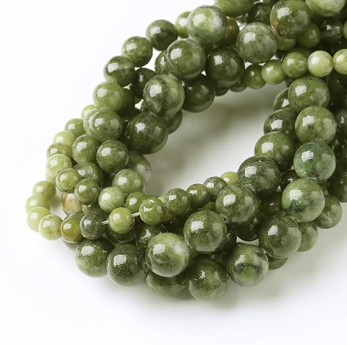 Matcha Green Jade Stone Beads Gemstone Round Crystal Energy Jade Beads Stone Beads for Jewelry Making DIY Bracelet Necklace Jewelry Making 1 Strand 15.5inch 35PCS 10MM