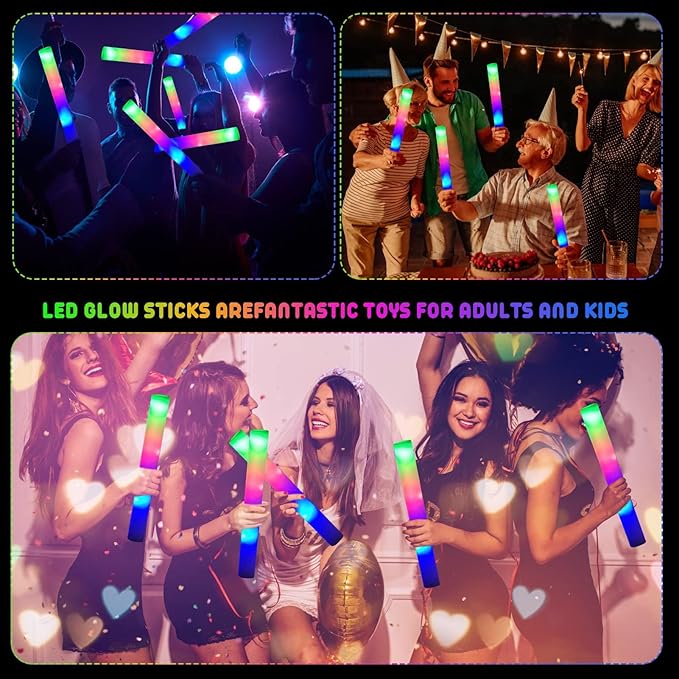 LifBetter Light Up Glow Sticks Bulk, LED Foam Sticks in The Dark with 3 Modes Flashing Led Foam Multicolor Batons Light up Party Favors for Birthdays, Weddings, Concerts, Festivals (30pcs)
