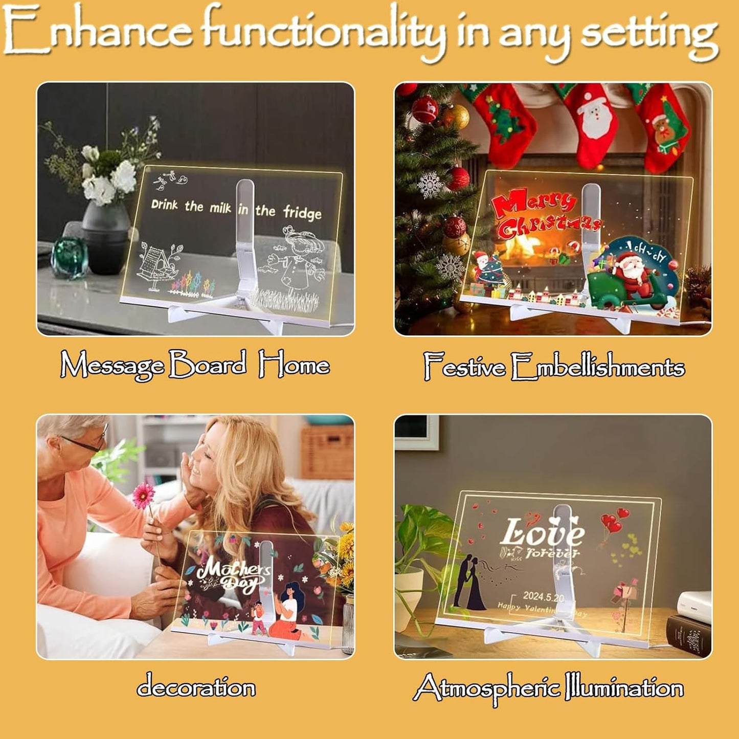 LED Note Board with 7 Colors Pen, 2025 New Acrylic Message Marker Board with Stand, Lighted Acrylic Dry Erase Board Illuminated Drawing Board Light with Colors for Office Home Christmas (30 * 20cm)