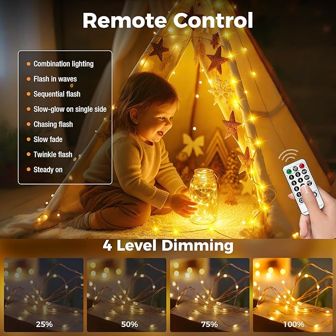 btfarm Fairy Lights Plug in with Remote, 66FT 200 LED Outdoor Twinkle Lights Waterproof with Timer, 8 Modes Indoor String Lights for Bedroom Patio Garden Wedding Christmas Decoration, Warm White