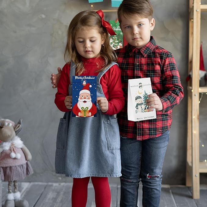 Riccioofy Christmas Treat Bags - 24 PCS Gift Bags with Stickers | CHRISTMAS Bags for Gifts | Xmas Party Favors for Kids | Small Christmas Gift Bags Assorted Sizes Baskets Decorations