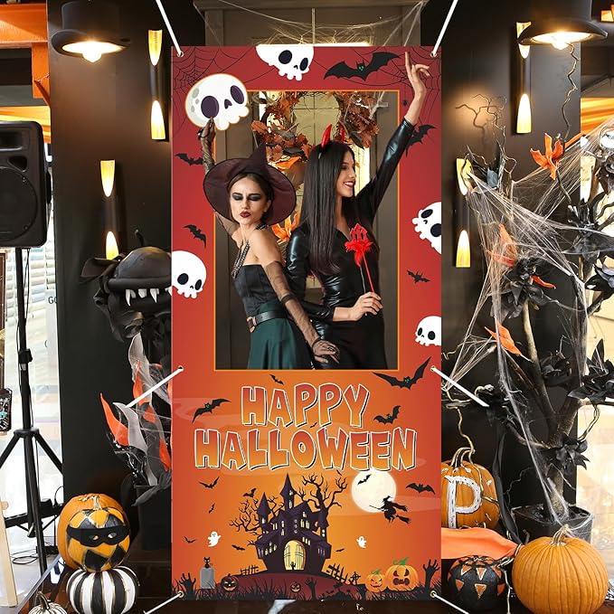Halloween Photo Booth Props Frame Party Decorations 35 x 73Inch Halloween Picture Backdrop for Birthday Party Supplies Indoor Outdoor Decor (Orange)