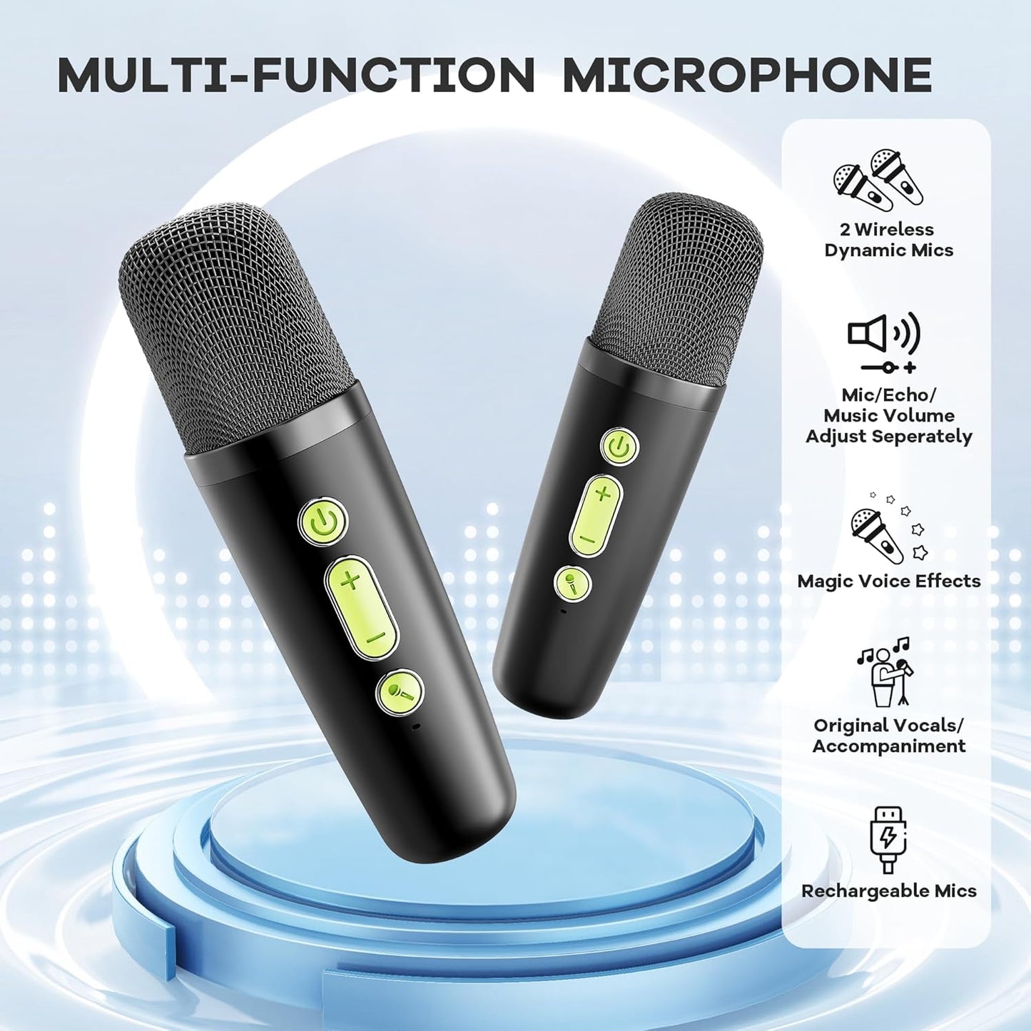 YLL Mini Karaoke Machine with 2 Wireless Microphones, TOP Kids Gifts for Girls Ages 3, 4, 5, 6, 7, 8, 9,10,11,12 +Year Old, 4-12 Years Old Birthday Toy Gift for Girls Boys Party (Black Green)