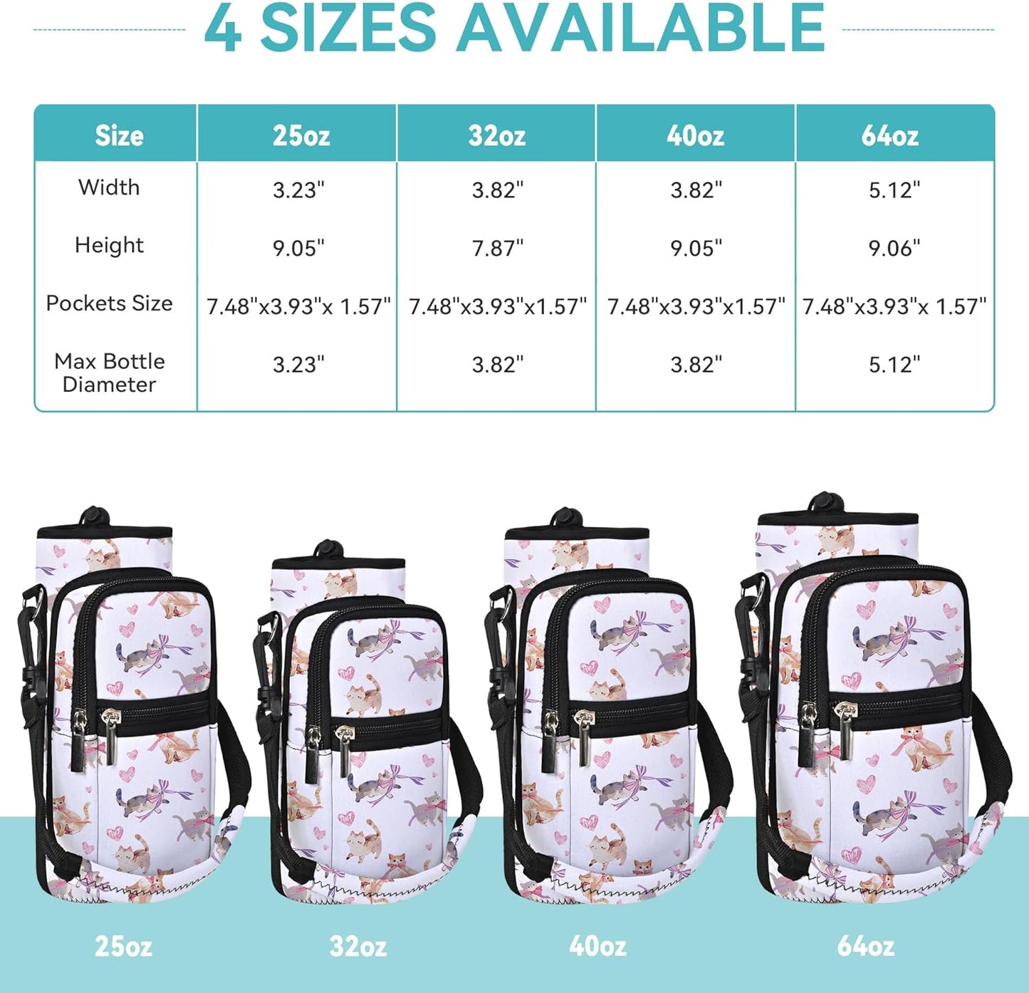 AUPET Water Bottle Sling Bag Sleeve Holder Carrier 25/32/40/64 oz,Insulated Crossbody Water Bottle Case Cover with Strap and Pockets for Men/Women Walking Hiking