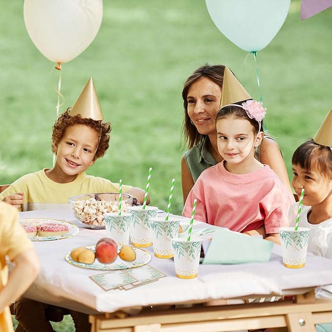 280 Pcs Greenery Plates and Napkins Party Supplies - Serves 35 People - Sage Green Gold Paper Plates Party Cups Forks Knives Spoons Straws Greenery Theme for Baby Showers, Bridal Showers, Tea Parties