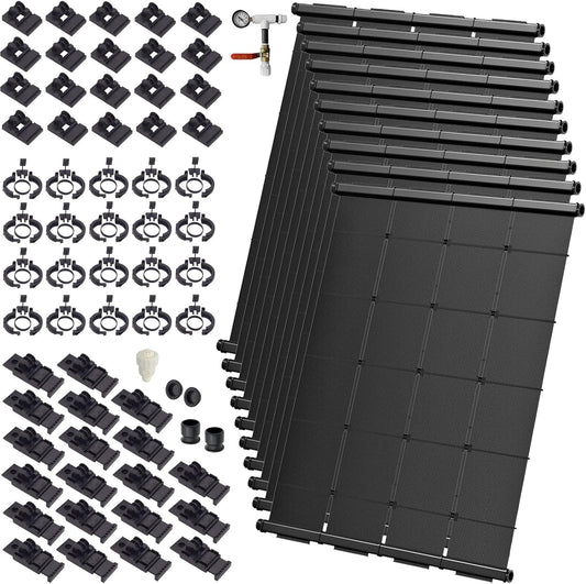 Industrial Grade Solar Pool Heater DIY Kit - Superior High-Wind Strapless Mounting System & Maximum Freeze Resistance (10-4'x7.5' / 300 Square Feet)