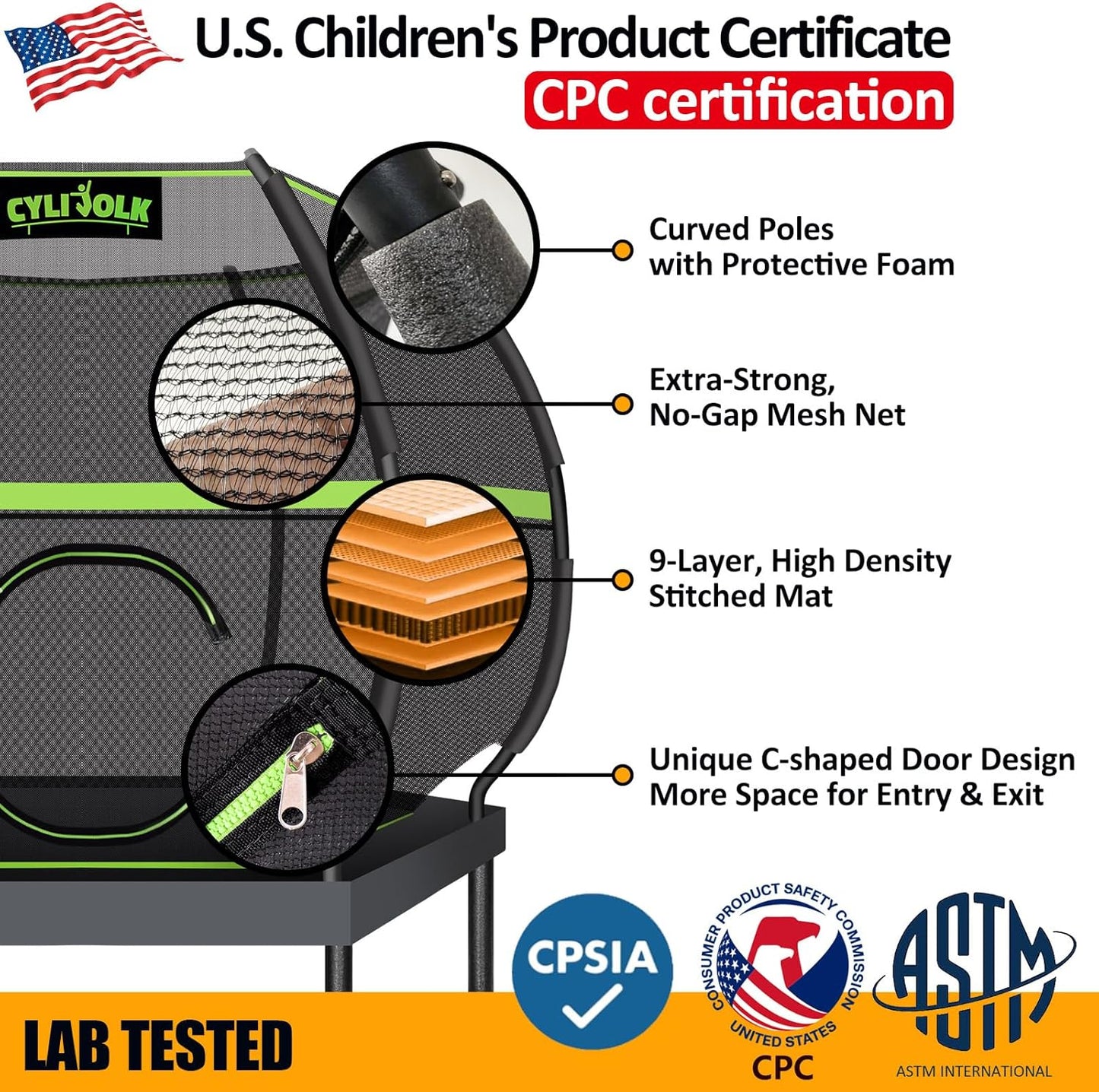 Trampoline for Kids, Heavy Duty Recreational Trampolines Toddler Trampoline with Enclosure Net Ladder Indoor Outdoor Trampoline CPC Approved