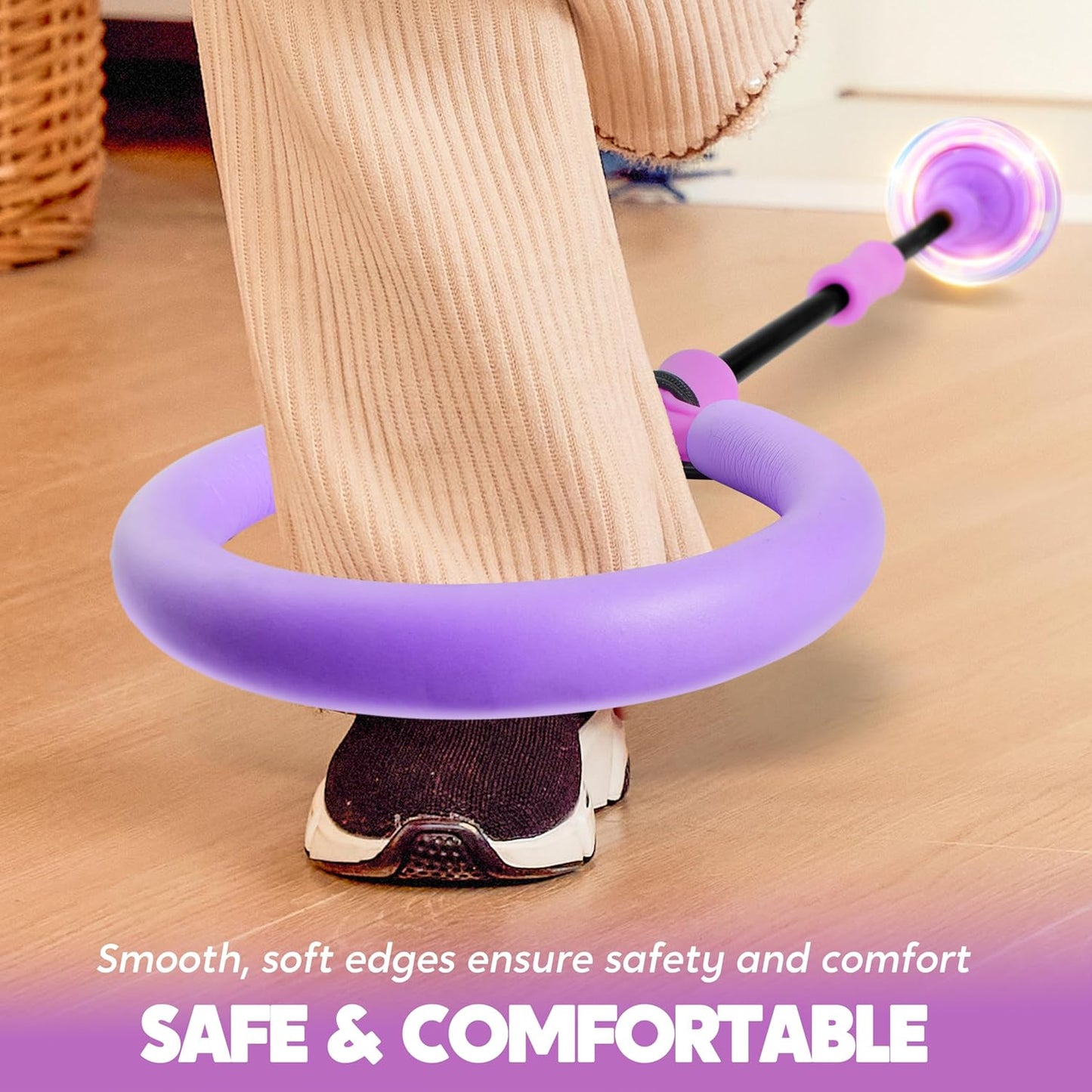 JOYIN Purple Ankle Skip Ball with Flashing Lights, Toy for Kids Indoor & Outdoor, Flashing Swing Ball Foldable Sports Toy, Birthday Gifts for Kids 3 4 5 +