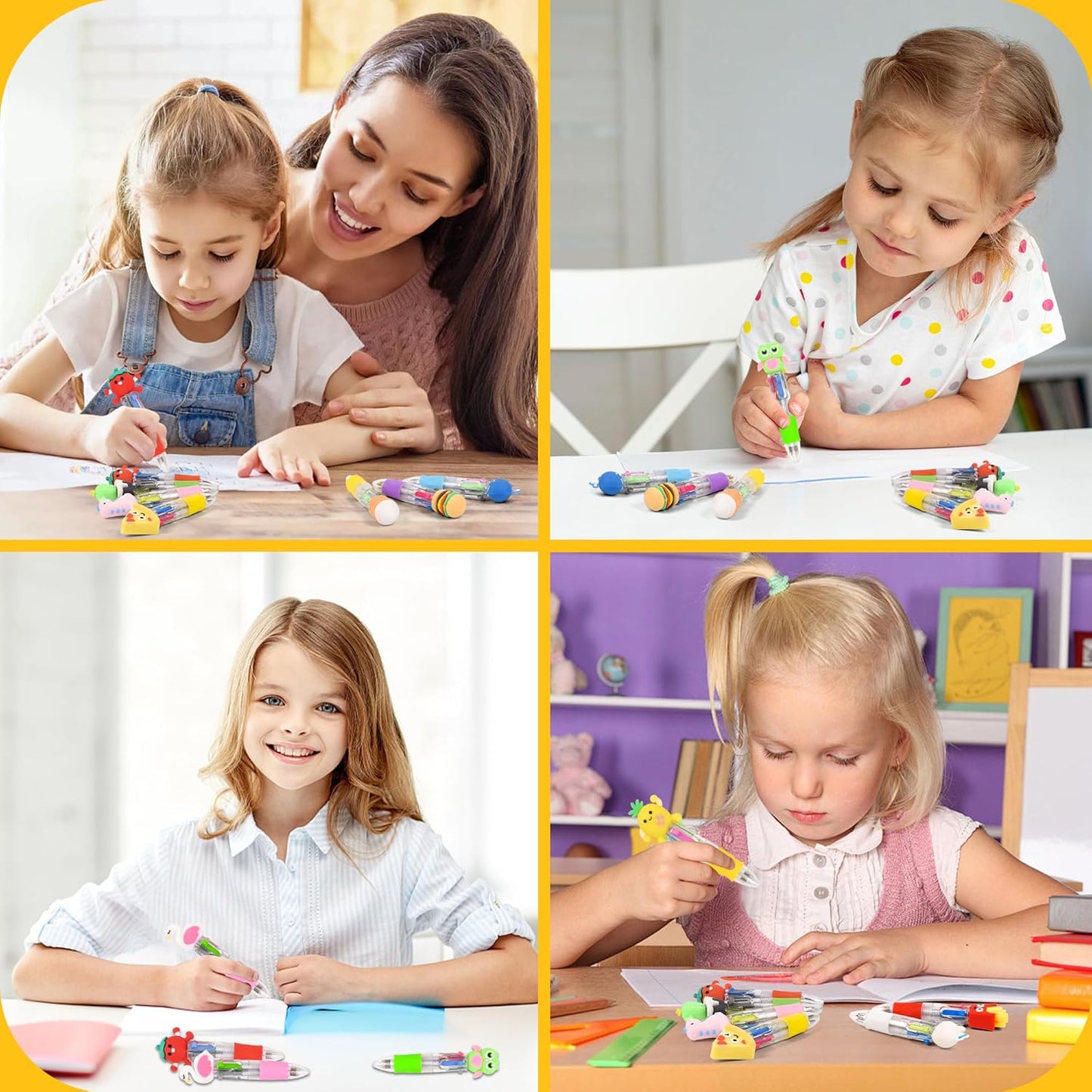 LiYiQ 50 Pcs Multicolor Pen in One Fun 4-in-1 Cute Pens Bulk Kawaii Cool Ballpoint Pens for Kids Fun Gifts (50)