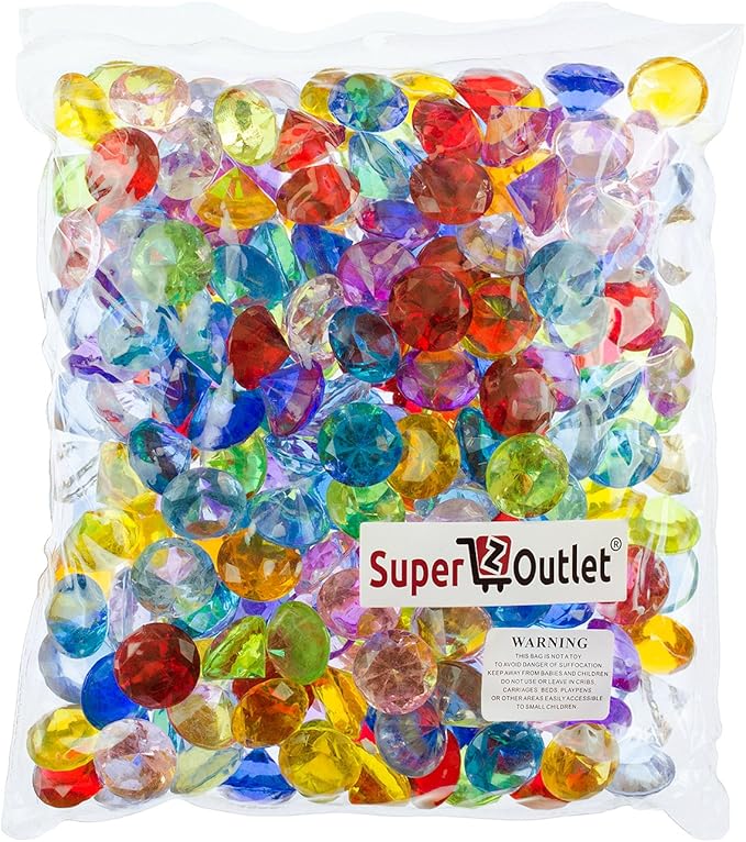 Super Z Outlet Acrylic Color Faux Round Diamond Crystals Treasure Gems for Table Scatters, Vase Fill, Event, Wedding, Birthday Decoration Favor, Arts & Crafts (1 Pound, 240 Pieces) (Assorted)