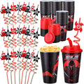 Yungyan 16 Sets Ninja Party Favors Goodie Cups with Lids and Straws for Birthday Decorations Reusable 16oz Plastic Candy Cups Plastic Straws for Birthday Party (Ninja)