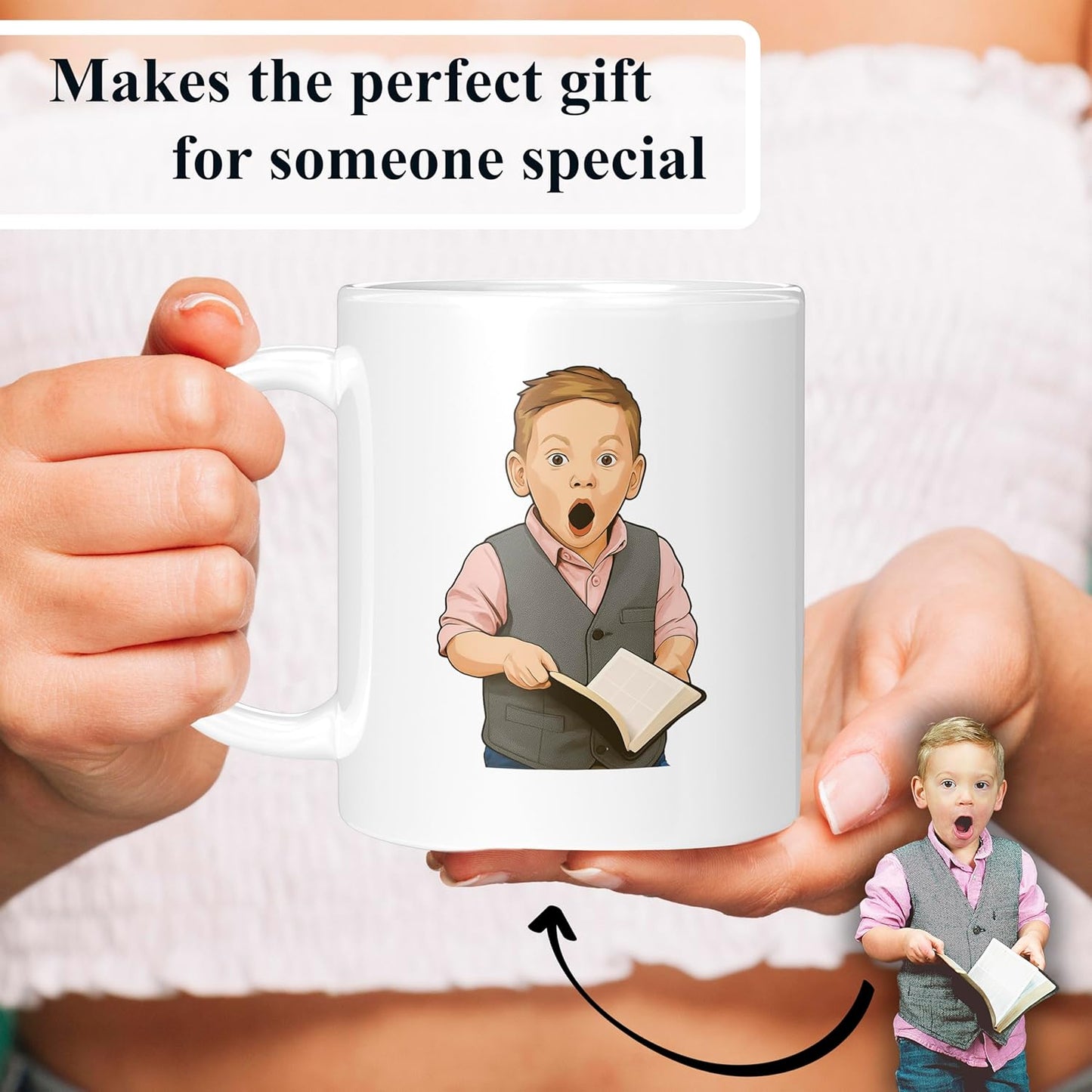 Personalized Coffee Mug, Custom Drawing Portrait Gift, Funny Customized Coffee Gift for Men & Women, Custom Mugs with Pictures, White 11oz Customized Ceramic Tea Cup