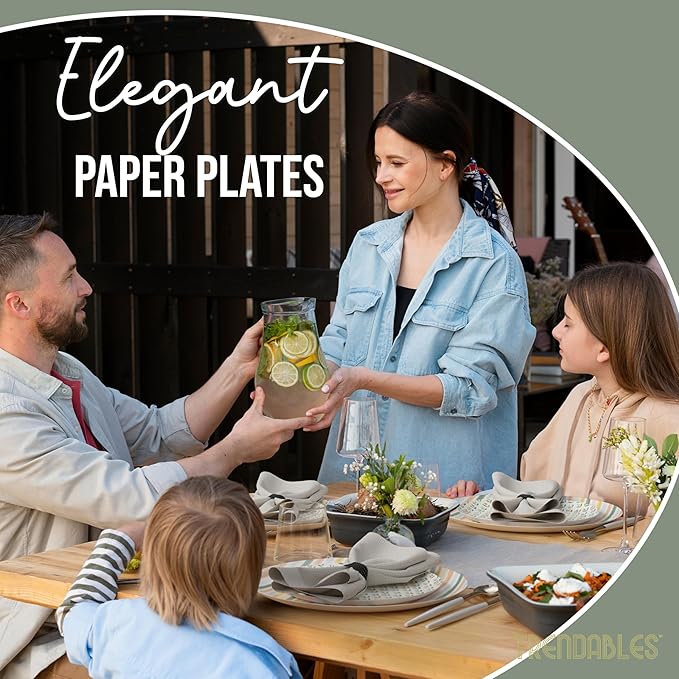 Trendables Heavy Duty Paper Plates Set For 32 Guests - 32 Each Of 8-inch And 10-inch Disposable Plates For Party - Fancy 64 Piece Dinnerware Set For All Occasions | Floral Design, Folk