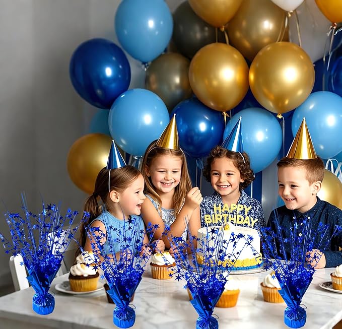 12 Pack Metallic Foil Spray Centerpiece Star Table Decoration Burst Table Centerpieces for Birthday Wedding Anniversary Graduation Holiday Party Supplies Decor, Blue