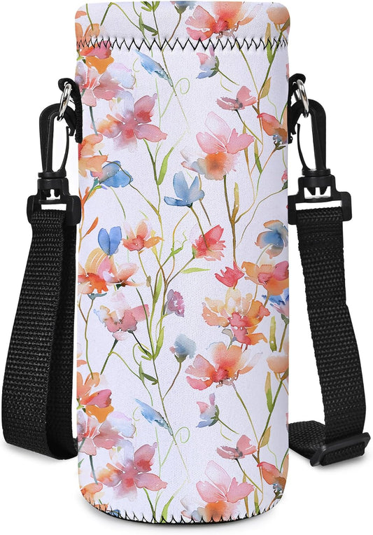 RICHEN Neoprene Water Bottle Carrier Bag with Adjustable Shoulder Strap,Insulated Water Bottle Cover for Stainless Steel/Glass/Plastic Bottles