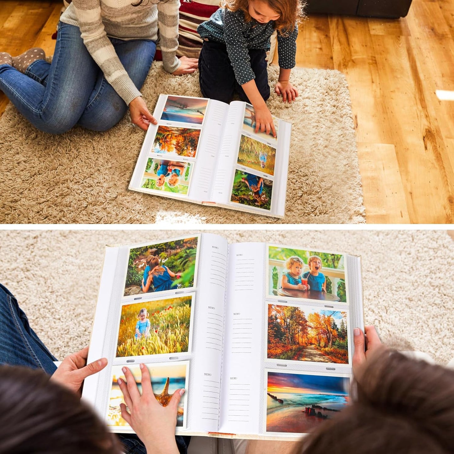 RECUTMS Photo Album Holds 300 4x6 Photos with Memo Areas, Slip in Pockets PU Leather Cover Photo Book with Front Window for Memories Couple Kids Family Pictures (Purple)