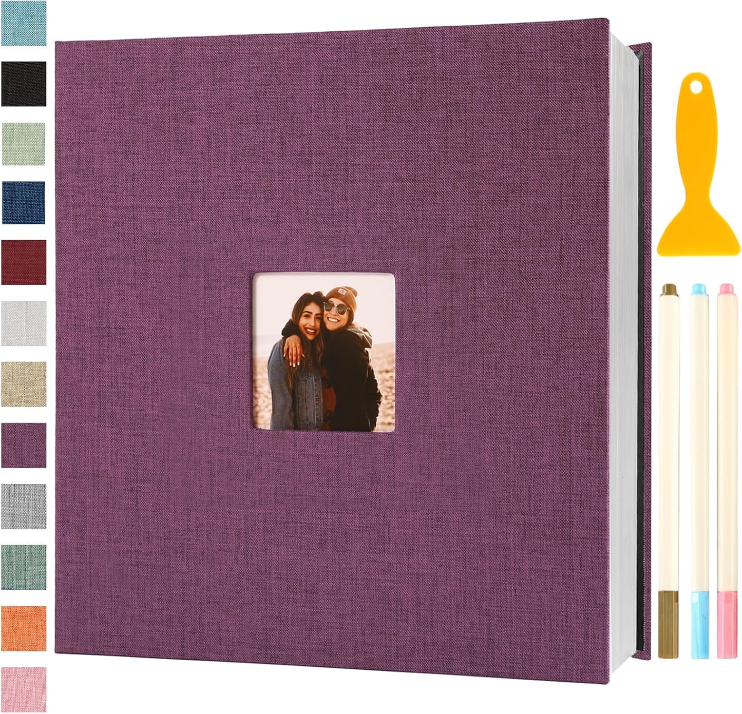 Photo Album Self Adhesive Pages Scrapbook Magnetic Photo Albums for 4x6 5x7 8x10 Pictures Sticky Pages Books for Baby Family Wedding 13.2x12.8 Purple 120 Pages