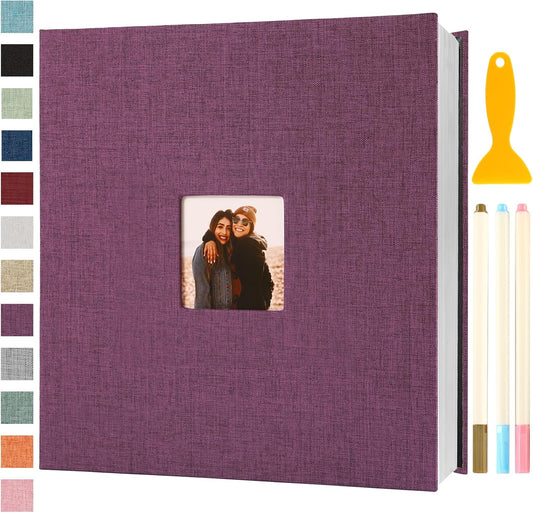 Photo Album Self Adhesive Pages Scrapbook Magnetic Photo Albums for 4x6 5x7 8x10 Pictures Sticky Pages Books for Baby Family Wedding 13.2x12.8 Purple 120 Pages