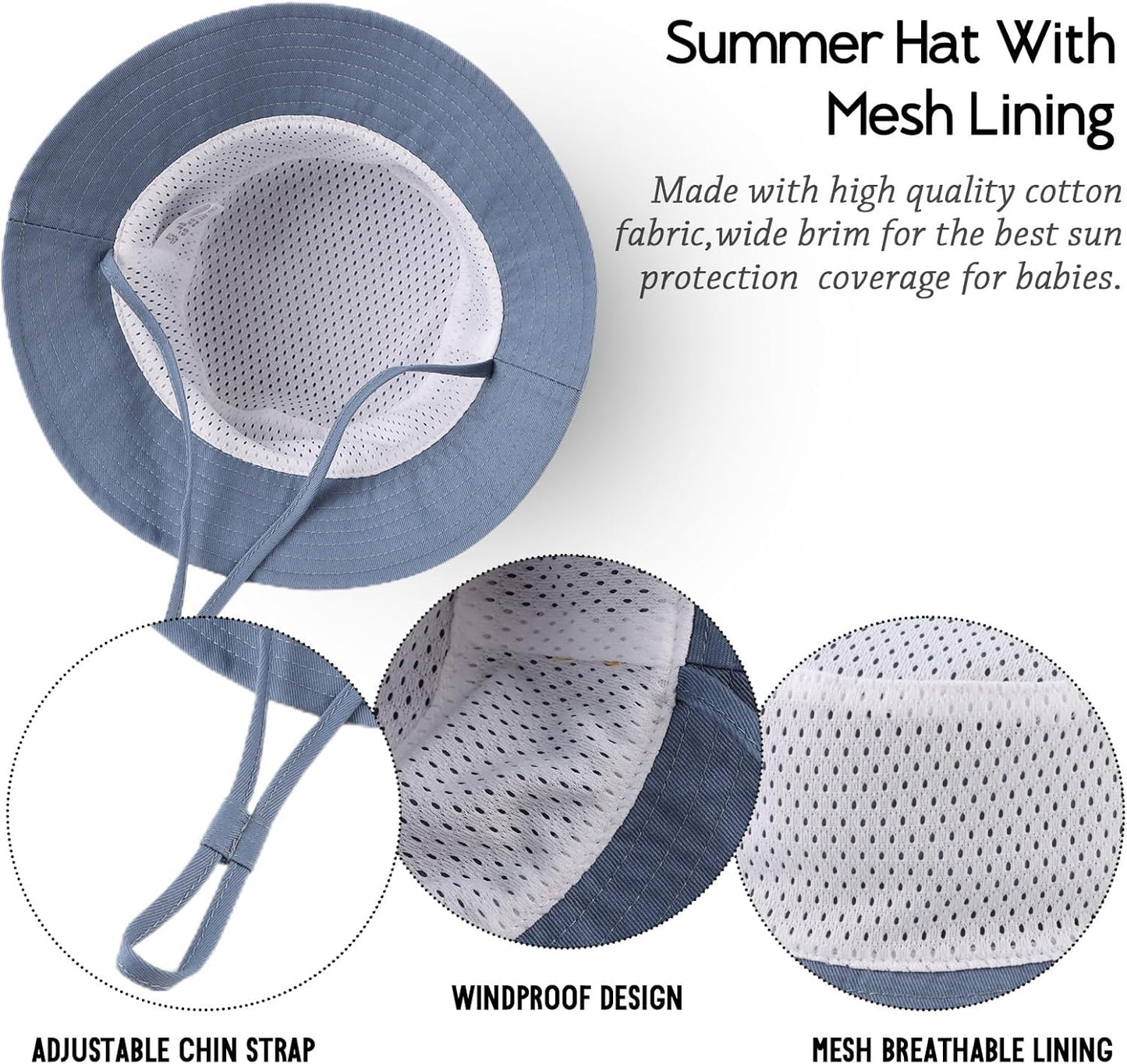 JANGANNSA Cotton Baby Sun Hat Infant Toddler Boys Girls Bucket Hats Summer Sun Protection Kids Beach Caps