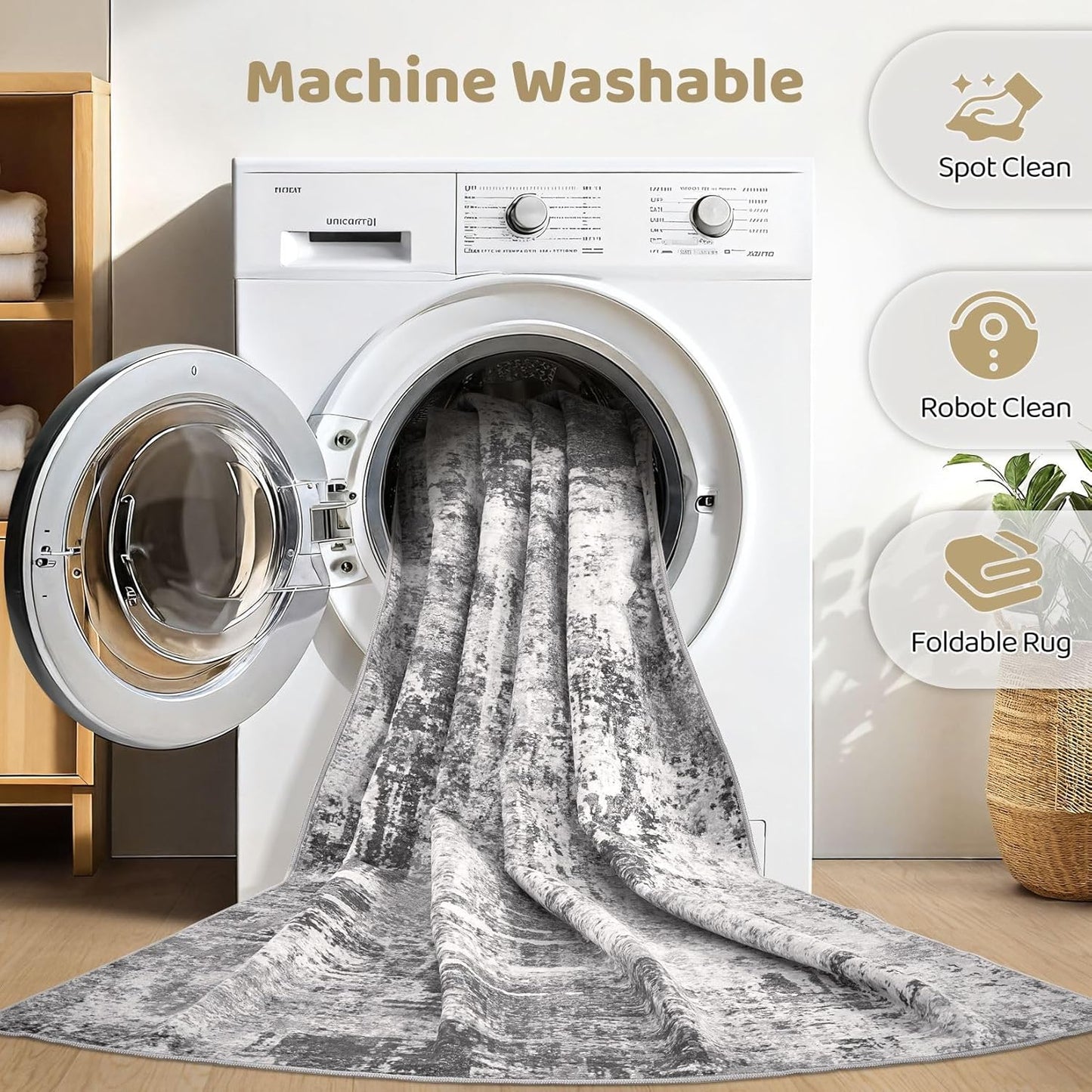 10x14 Area Rugs Living Room: Washable Large Abstract Modern Soft Rug Stain Resistant Indoor Floor Non Slip Accent Carpet for Bedroom Nursery Playroom Office Dining Room Dorm Home House- Black Grey