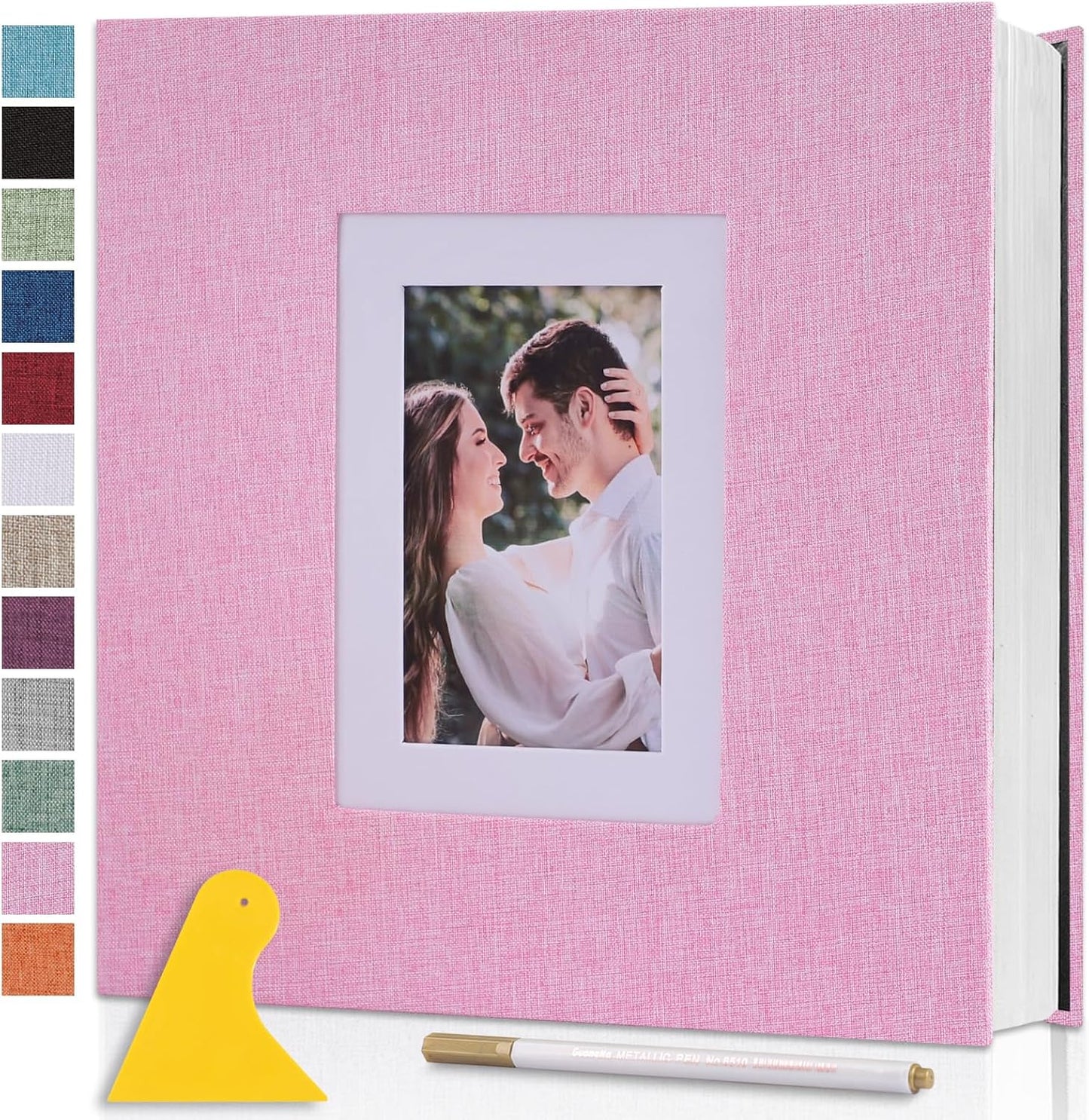 Photo Album Self Adhesive Pages Scrapbook Large Magnetic Photo Albums with Sticky Pages Scrapbooks for Wedding Baby for 4x6 5x7 8x10 Picture Photo Books 13.2x12.8 Pink 60 Pages
