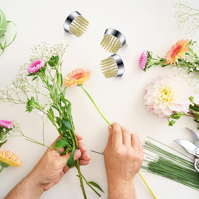 Kritkin 24 Pieces Flower Frogs Holder Mini Floral Round Flower Japanese Arranger Fixed Pin Holder for Arrangements Floral Plant Small Vase Ikebana Decoration Supplies Plant Fixation(0.9 Inch,Gold)