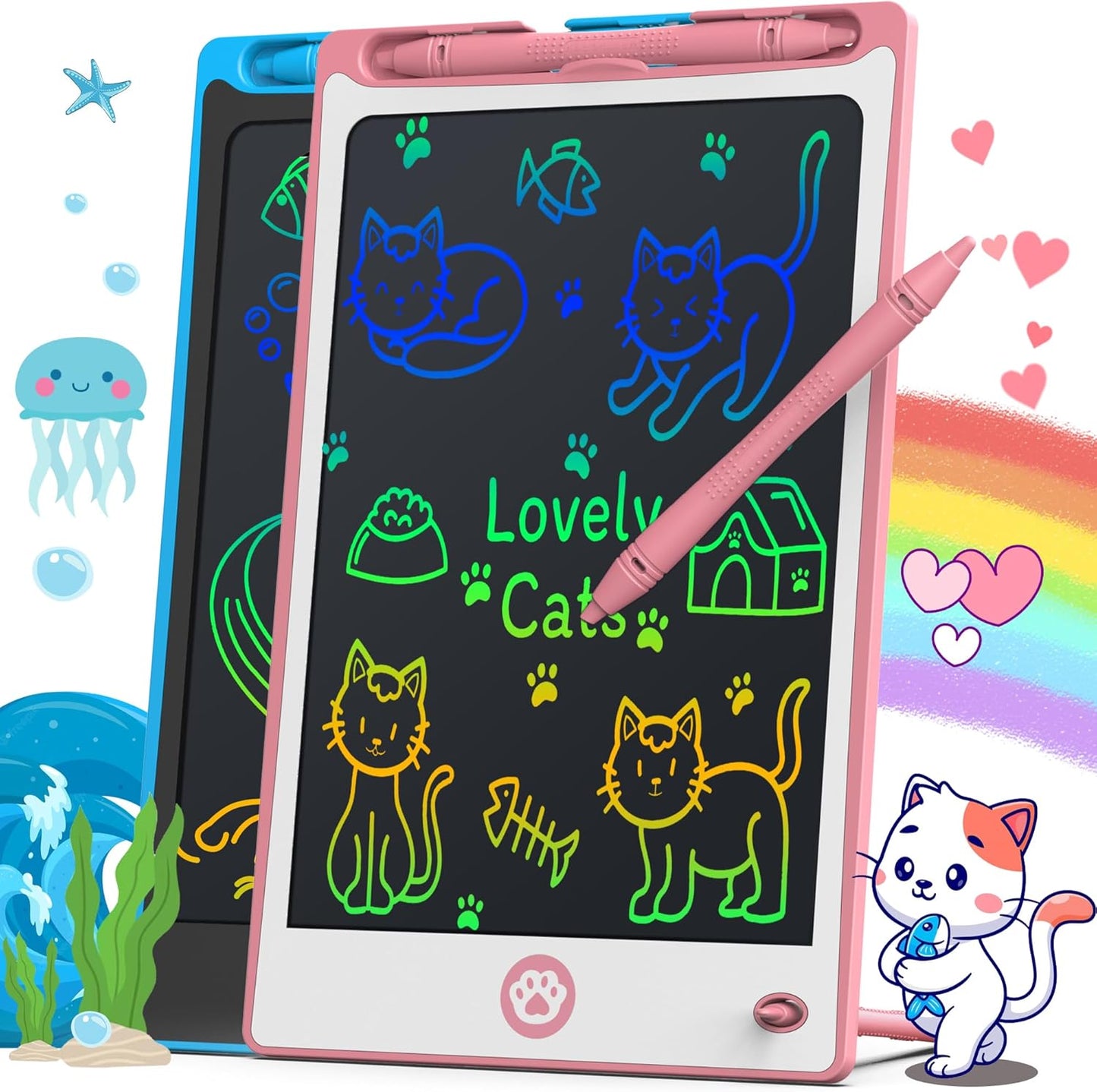 Hockvill LCD Writing Tablet for Kids 8.8 Inch, Toys for Girls Boys Drawing Pad for 3 4 5 6 7 Year Old Kid, Toddler Magnetic Doodle Board Travel Essential Christmas Birthday for Children BluePink
