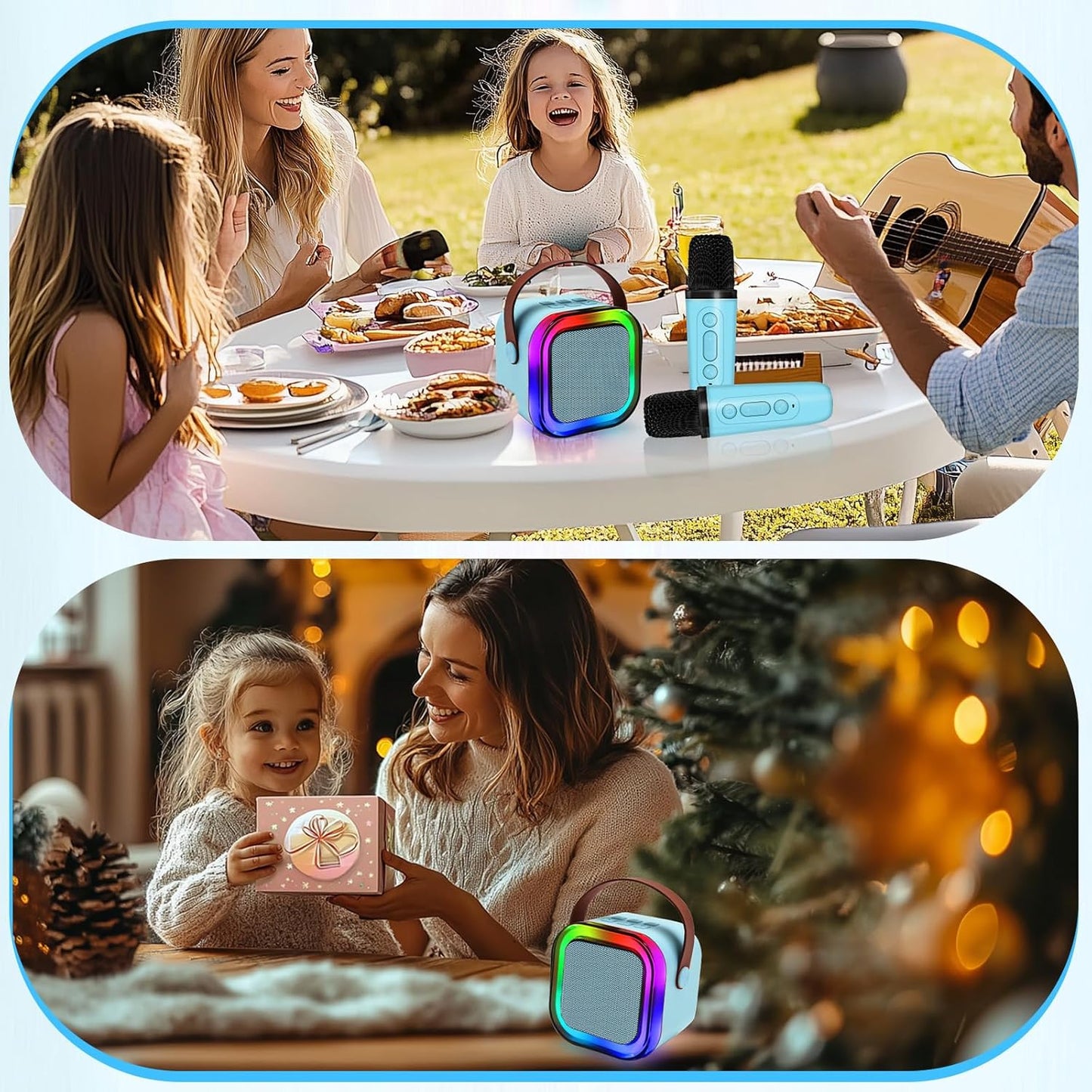 Mini Speaker with 2 Microphones,Kids Mini Karaoke Machine with Portable Speaker,3 LED Disco Lights,5 Funny Sound, Gift for Girl Boy Toddler Teen Adult Birthday Holiday Home Party-Blue