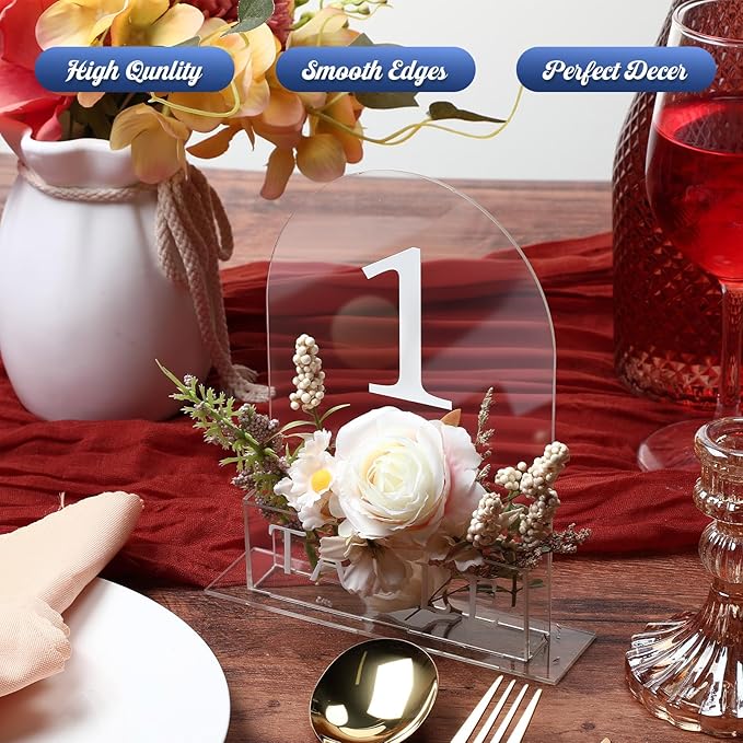 Table Number 1-15 for Wedding Reception Arch Acrylic Wedding Table Number with Flower Trough 5" x 7" Mirrored Rustic Centerpiece for Reception Bridal Shower Party Catering Banquet(Clear)