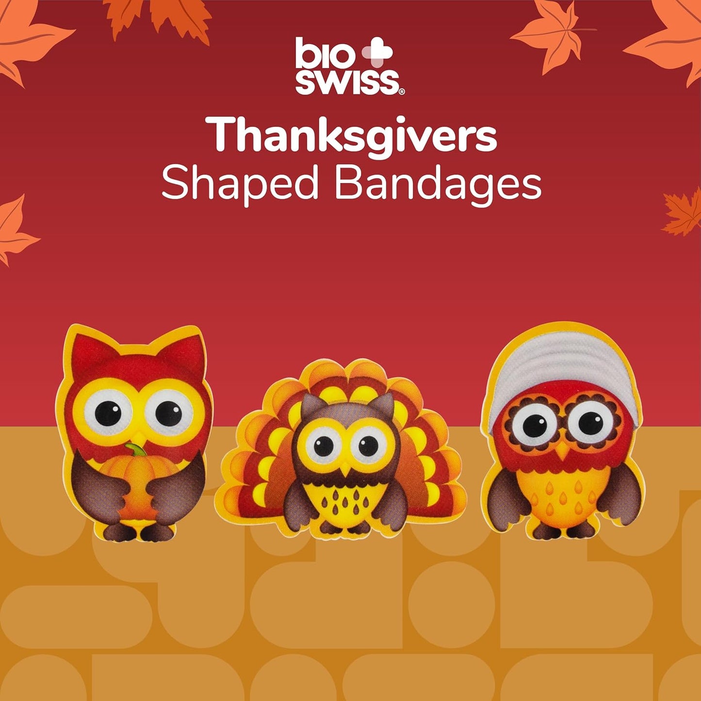 BioSwiss Bandages, Thanksgiving Shaped Self Adhesive Bandage, Latex Free Sterile Wound Care, Fun First Aid Kit Supplies for Kids and Adults, 50 Count