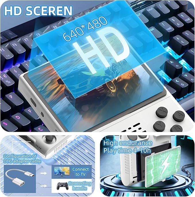 R40S PRO Retro Gaming Console, 30000+ HD Games Handheld Game Console, 3800mAh Rechargeable Mini Retro Video Console with 256GB TF Card, Portable Pocket Arcade (White)