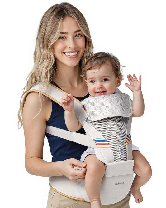 Baby Carrier with Hip Seat, BeBeBus 2-in-1 Ergonomic Newborn to Toddler Carrier up to 44 lbs, Detachable Hands-Free for Infant, All Season Forward-Facing Carry, Fits Waist Sizes up to 38 inch (White)