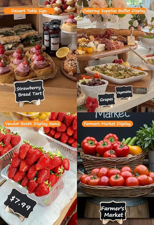 Herda 18 PCS Mini Chalkboard Signs with Easel Stand, Wooden Blackboard Labels for Wedding Celebration, Name/Place Cards, Food Labels for Party Buffet, Reusable Signs/Message Boards/Table Numbers etc.