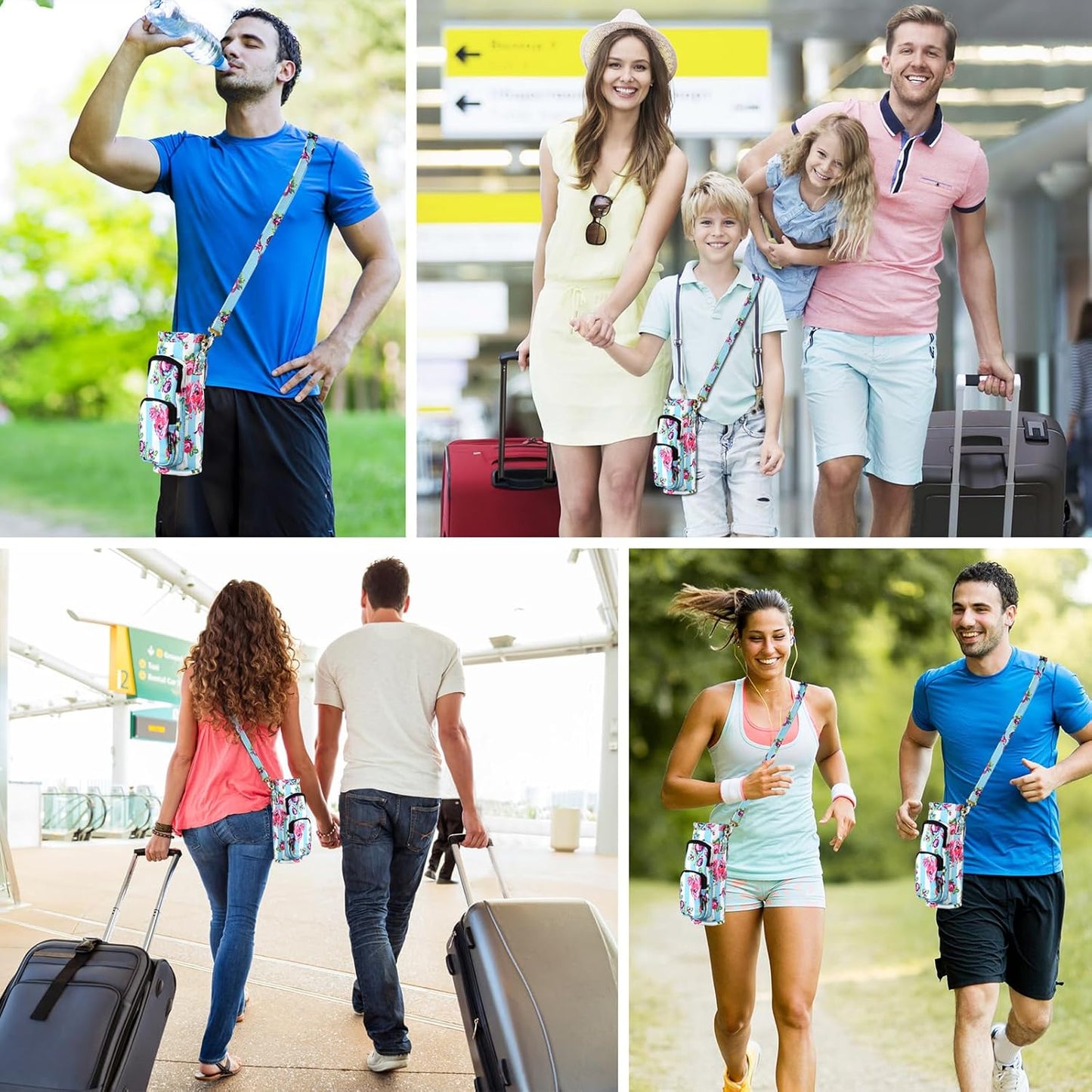 Betsey Johnson Insulated Water Bottle Pouch Holder Carrier Crossbag with Adjustable Shoulder Strap - Lightweight Polyester Accessories with Pockets Good for Hiking Sports