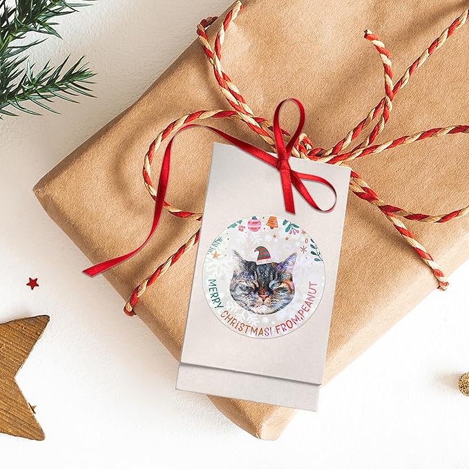 callie Personalized Christmas Stickers with Photo Name, Custom Waterproof Glitter Xmas Labels for Crafts Cards Envelope Seal Party Decorations, 24pcs