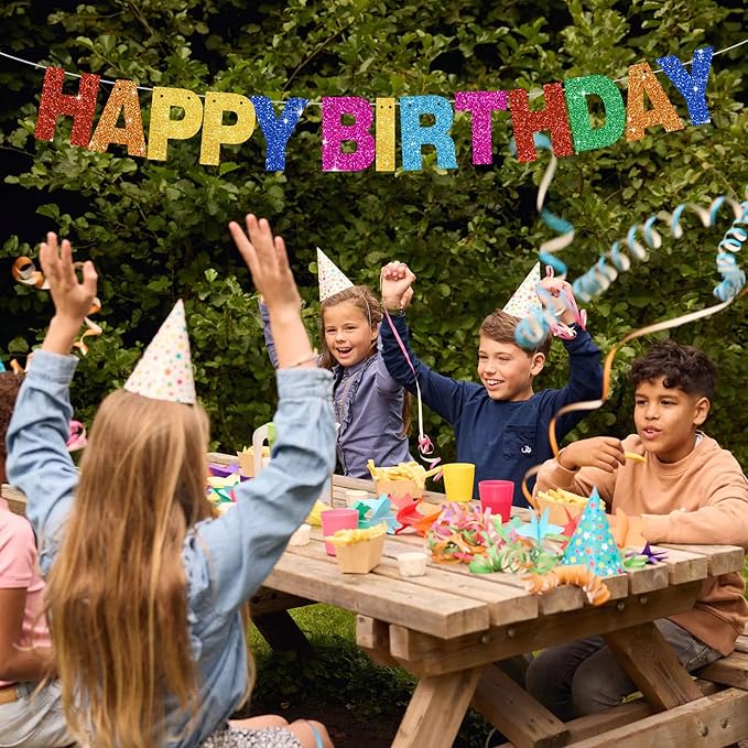 BEISHIDA 116 PCS A-Z Glitter Colorful DIY Letter Banner Kit Make Your Own Banner，Including 111 Letters and Numbers 3 Rope and 2 Threading Device,Customized for Birthday Graduation Wedding Party Decor