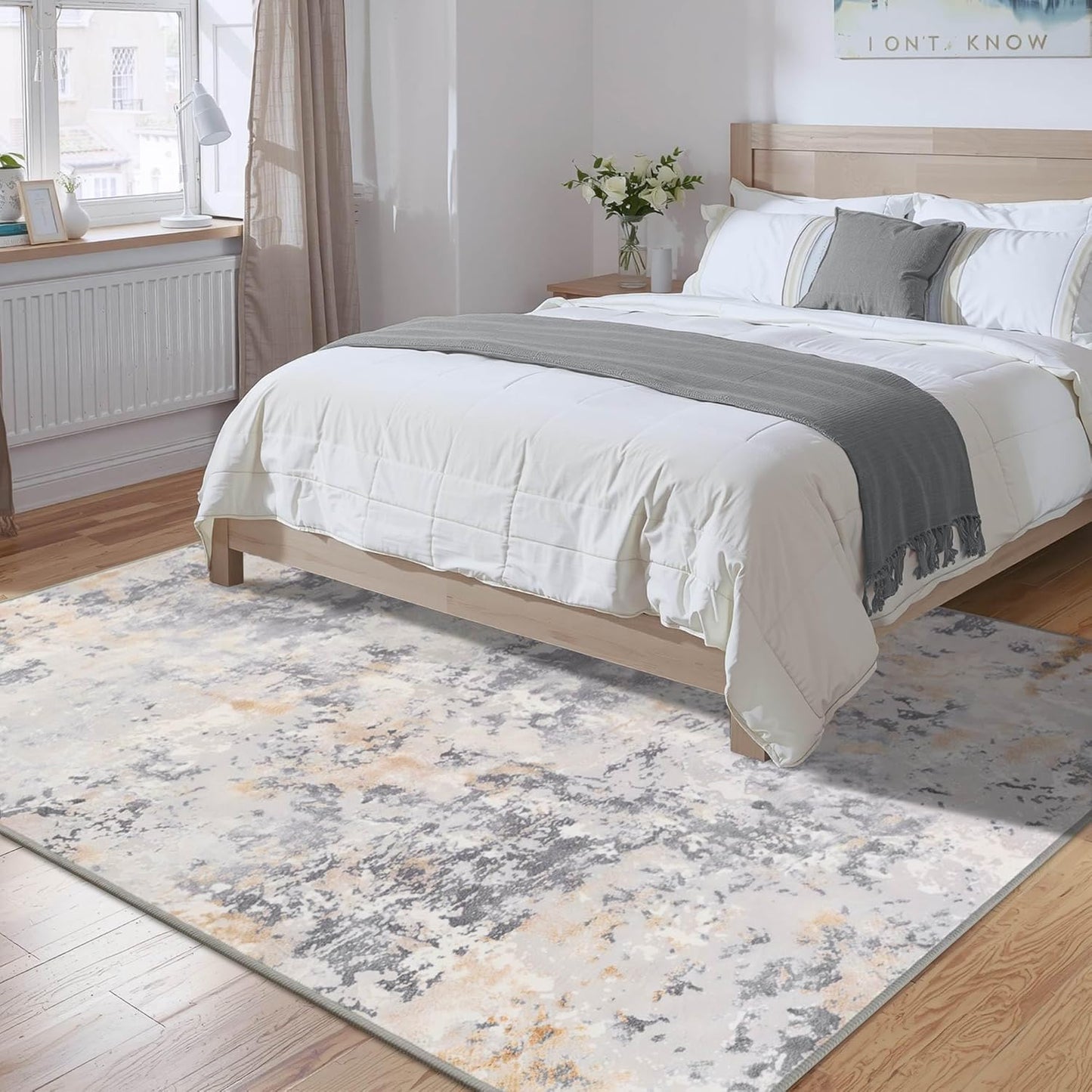 Living Room Rugs 6x9 Grey Washable Area Rug, Abstract Modern Bedroom Rugs Non Slip Stain Resistant Neutral Large Carpet for Nursery, Dining, Kids Playroom, Dining Room, Office, Gray