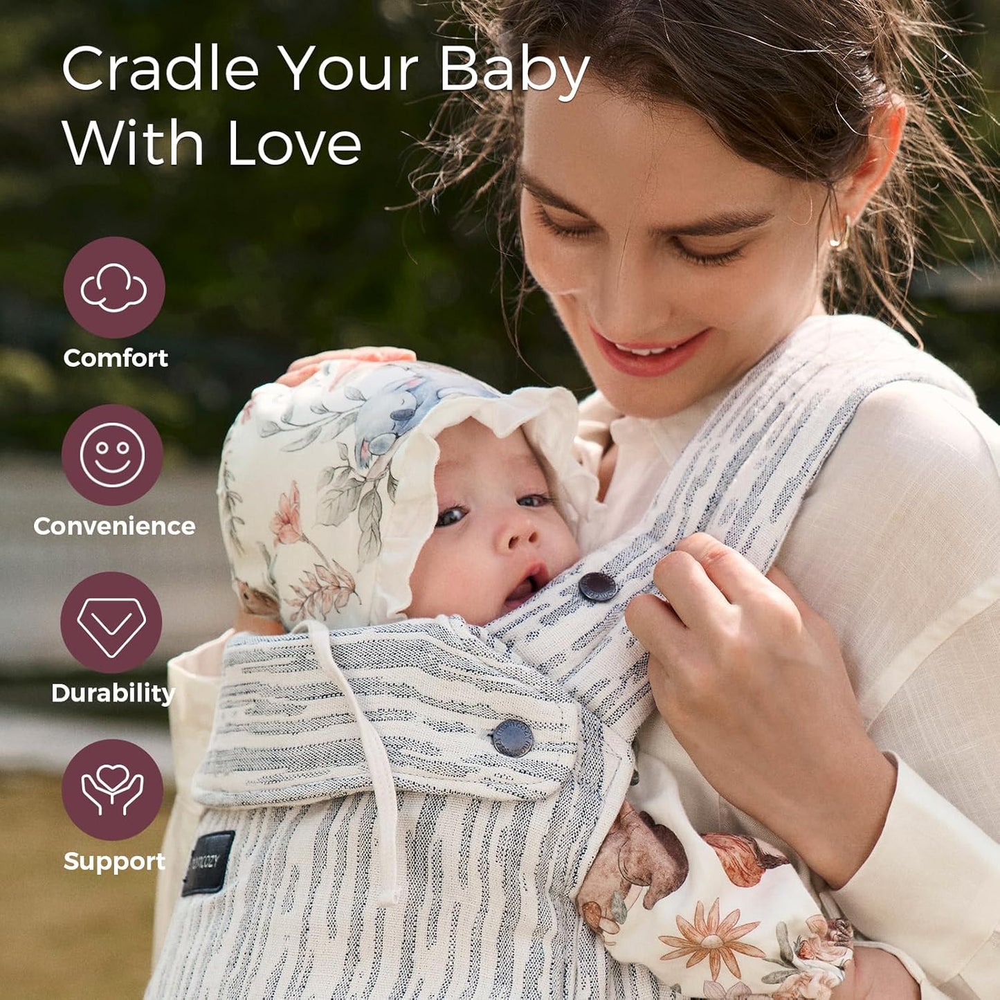 Momcozy Herihuge Baby Carrier - Crafted with Charming Jacquard Weaving, Durable, Stylish and Elegant, All-Day Comfort for Moms, Time Heritage Beige