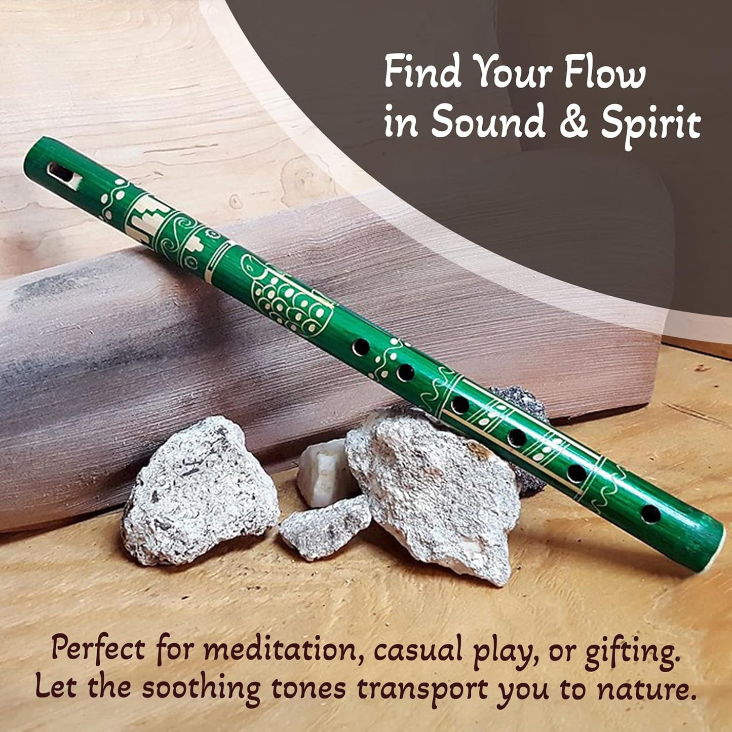 Mia Jewel Shop - Handmade Colored Bamboo Wooden Flute | Tribal Nature Pattern | Native Recorder for Beginners, Meditation & Music Lovers (Green)