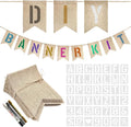 48 PCS Burlap Banner DIY Kit With 42 PCS Letter Stencil Banner Burlap Painting For Party Decorations Swallowtail Flags For Birthday