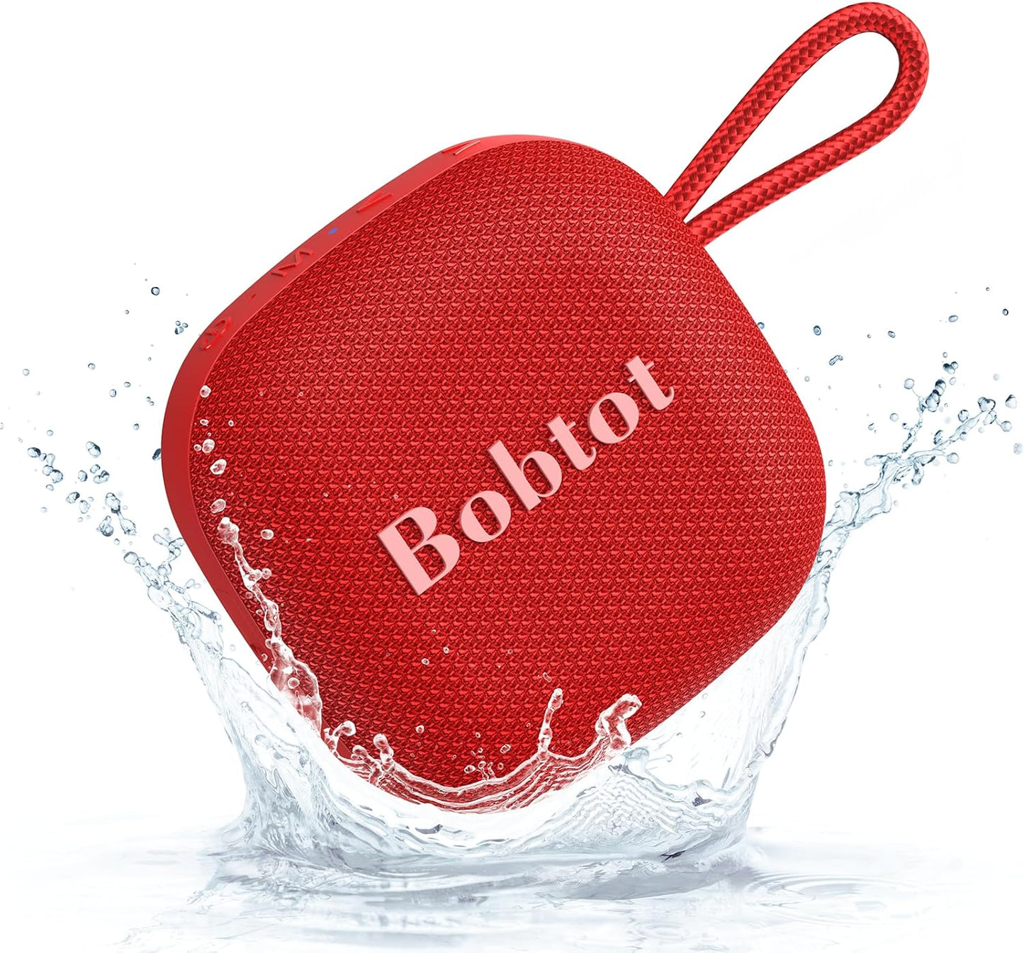 Bobtot Portable Bluetooth Speakers Wireless - IPX7 Waterproof Shower Speaker with 16 Hours Playtime, Loud Stereo Sound, TWS, Built-in Mic, Mini Size with Lanyard to Carry, Red